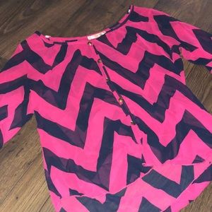 Pink and chevron sheer top